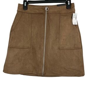 NWT MAURICES Women’s A-Line Skirt Sz 6 “Suede Look” Full Zip Front Color Brown